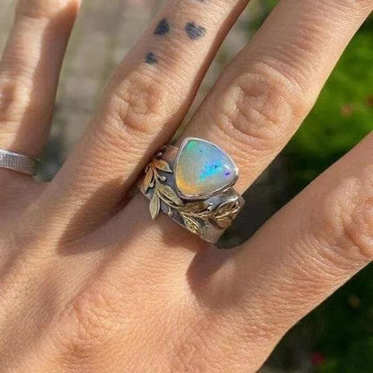 Bague Opale Géométrique Feuille