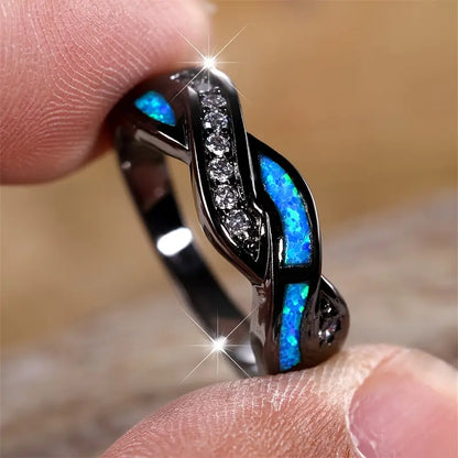 Bague en Argent Torsadée avec Incrustation
