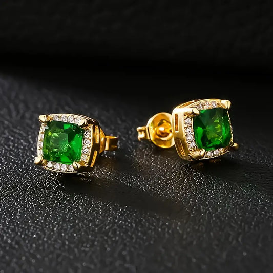 Boucles d'oreilles puces en or et émeraude