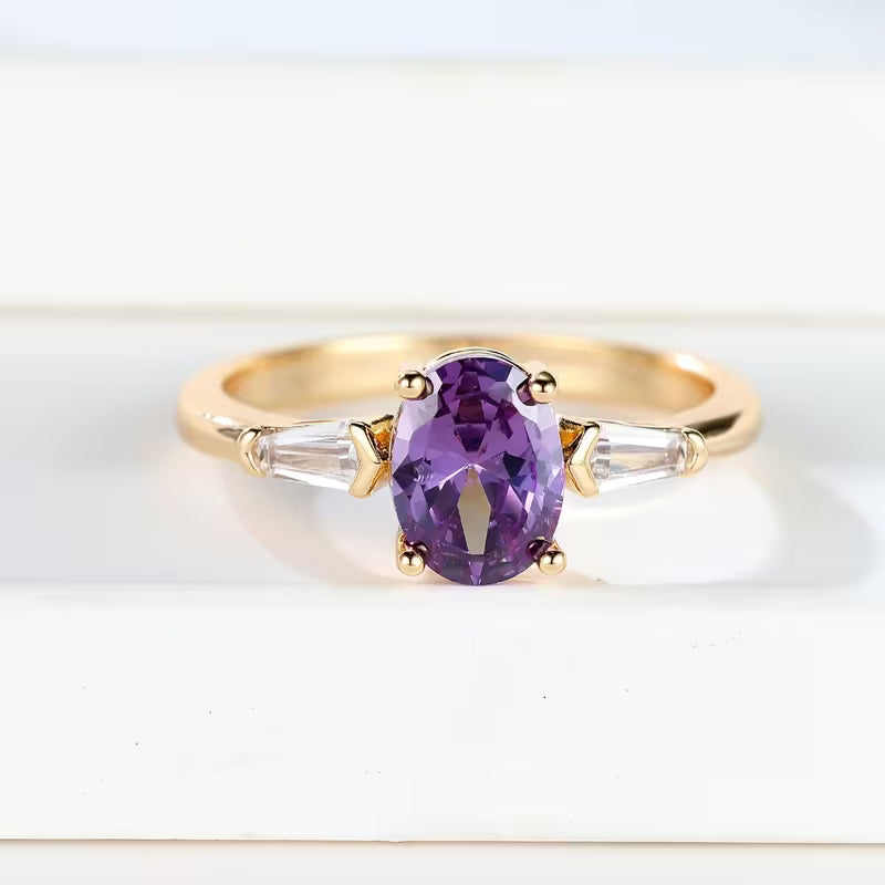 Bague en Or et Améthystes à Trois Pierres