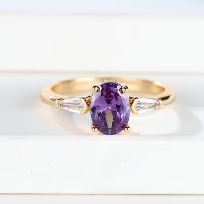 Bague en Or et Améthystes à Trois Pierres