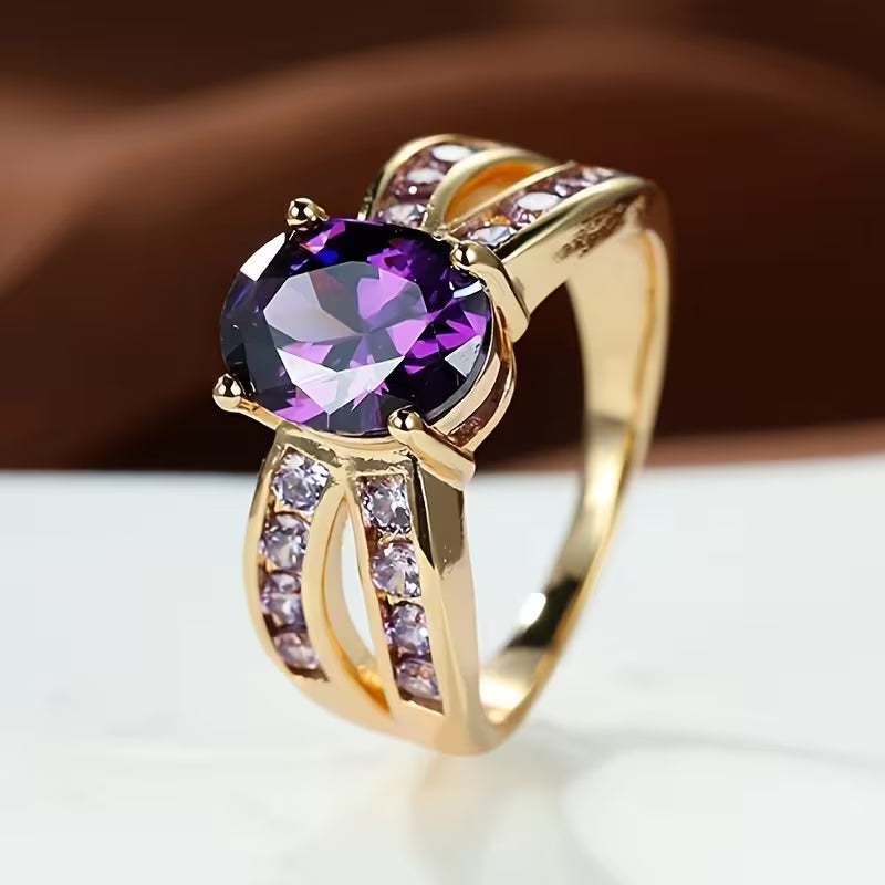 Bague à bande fendue en or et améthyste