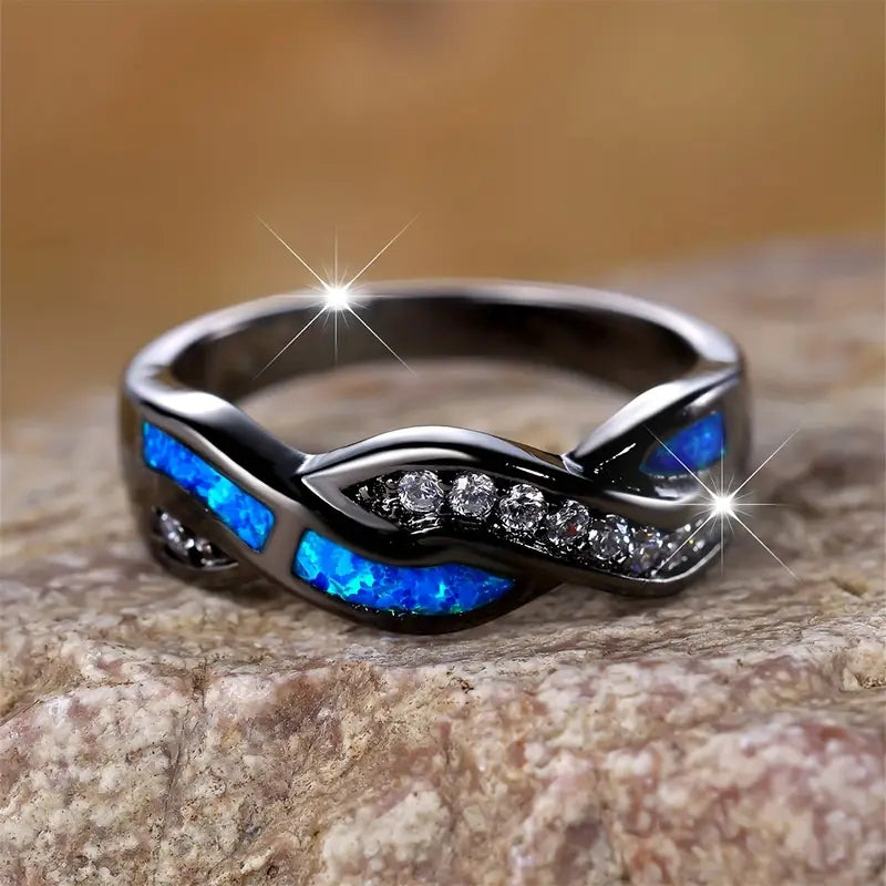 Bague en Argent Torsadée avec Incrustation