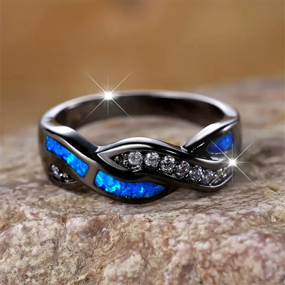 Bague en Argent Torsadée avec Incrustation