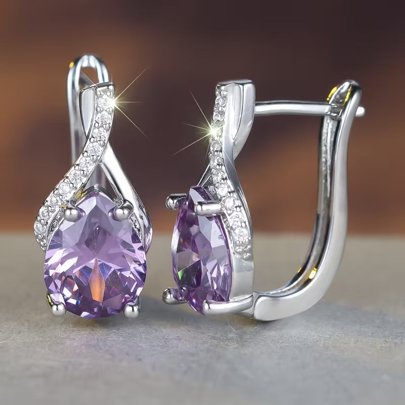 Boucles d'oreilles pendantes en améthyste argentée