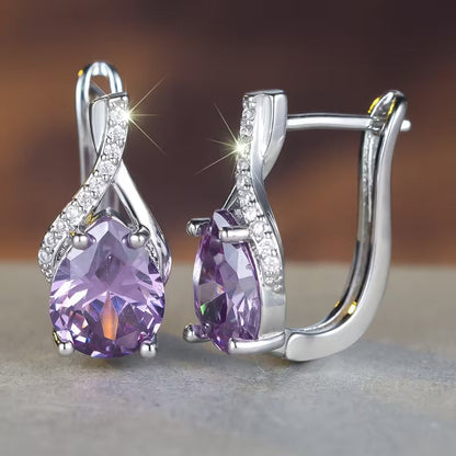 Boucles d'oreilles pendantes en améthyste argentée