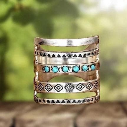 Bague Bohème Découpée avec Turquoise Sculptée