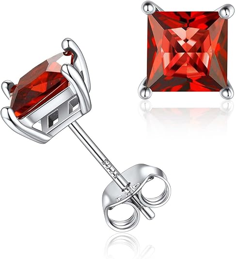 Boucles d'oreilles en rubis taille princesse minimalistes