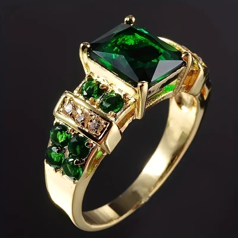 Bague Géométrique en Or et Émeraude