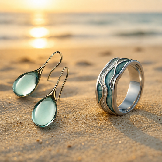 Offre 1+1 : Bague Aurora Ocean Beach Wave + Boucles d'oreilles en cristal dorées et argentées