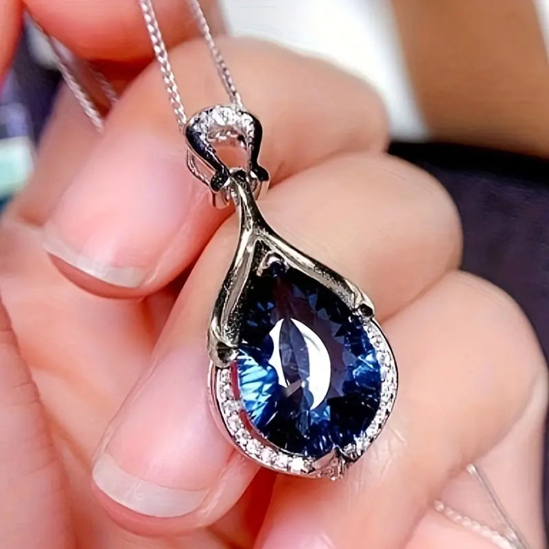 Collier Goutte d'Eau en Saphir Argenté