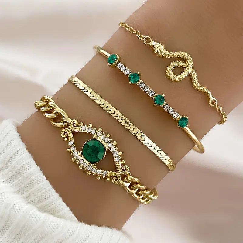 Ensemble de Bracelets Charms Émeraude en Or