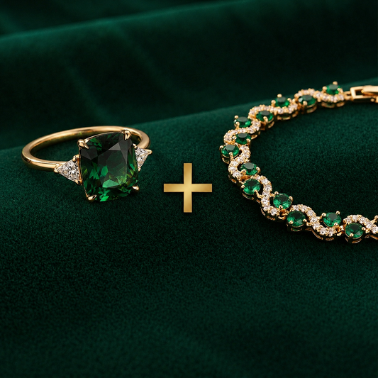Offre 1+1 : Bracelet Fiora Emmeranthe + Bague en zirconium vert en or
