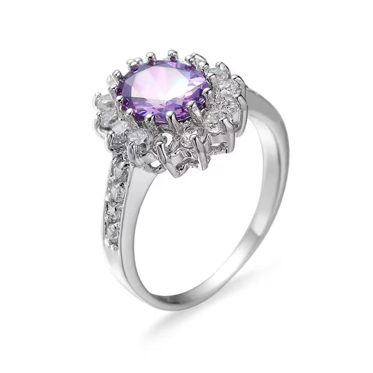 Bague Couronne en Améthyste Argentée