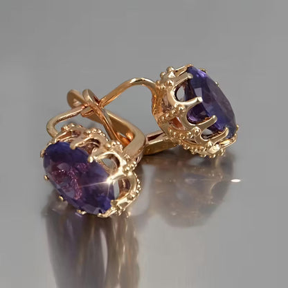 Boucles d'oreilles en couronne d'améthyste dorée