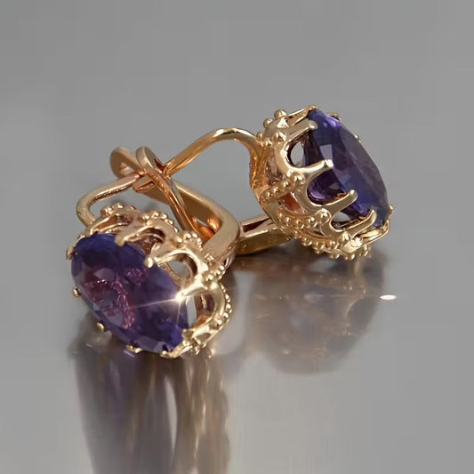Boucles d'oreilles en couronne d'améthyste dorée