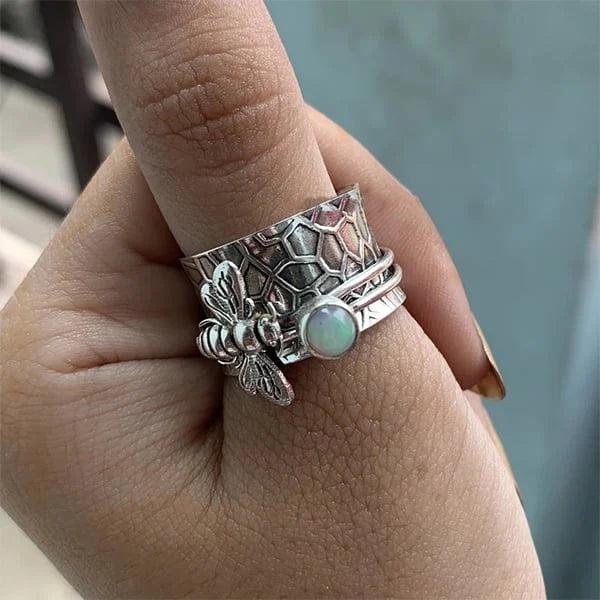 Bague spinner de méditation en pierre précieuse abeille