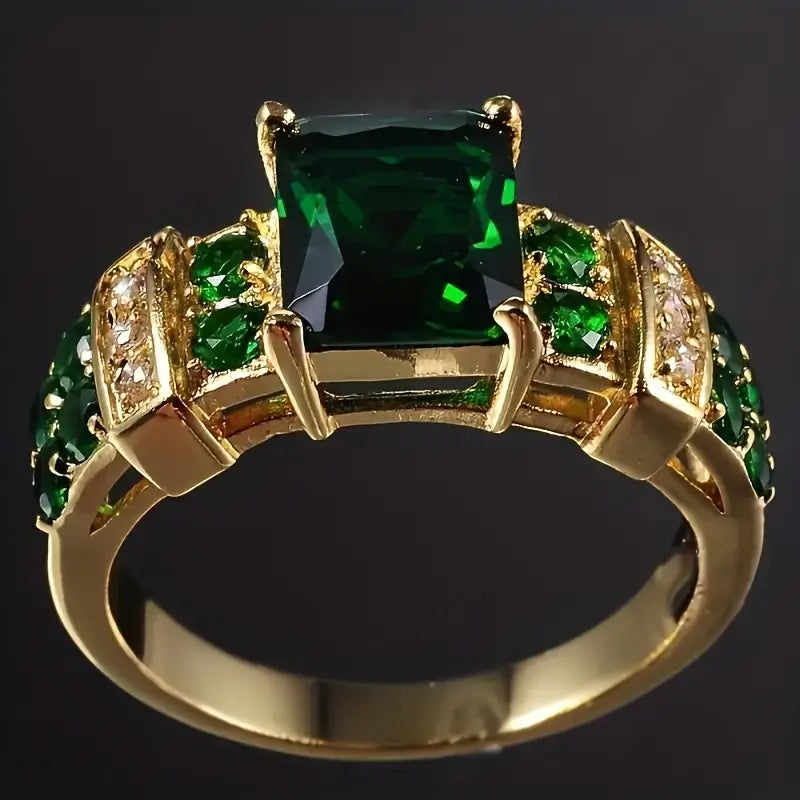 Bague Géométrique en Or et Émeraude