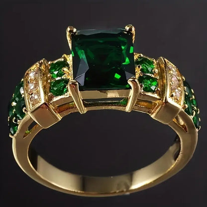 Bague Géométrique en Or et Émeraude