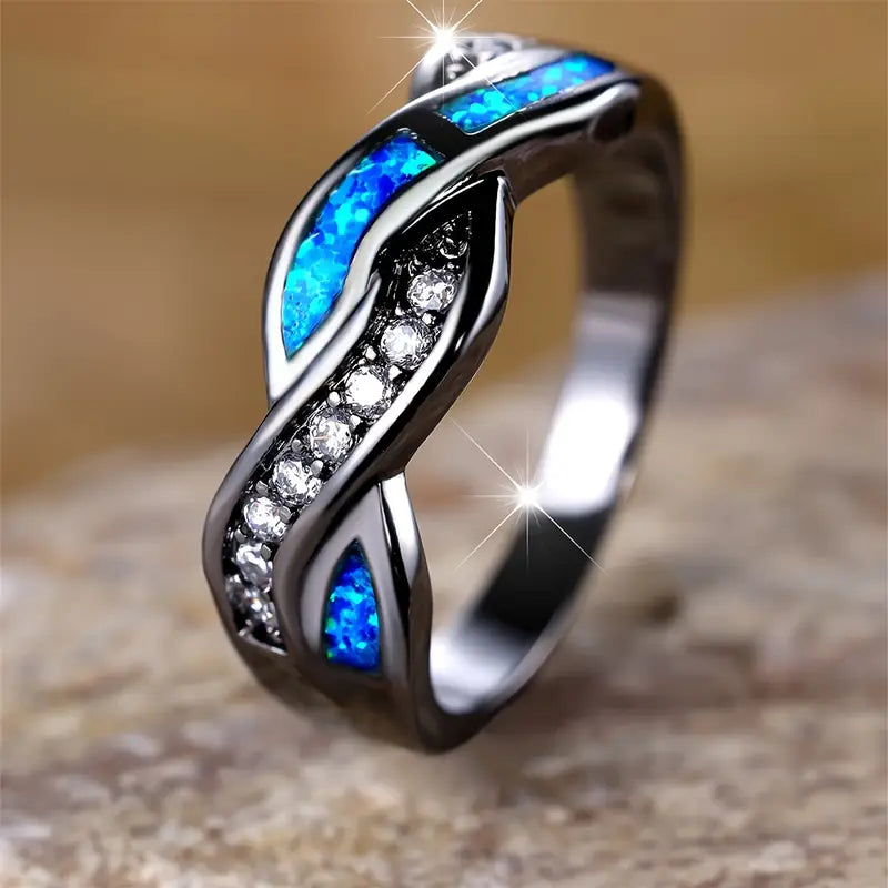 Bague en Argent Torsadée avec Incrustation