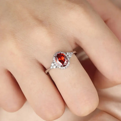 Bague Halo en Rubis Argenté