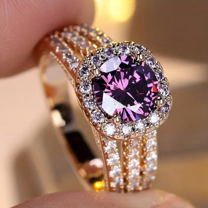 Bague Halo en Or et Améthyste