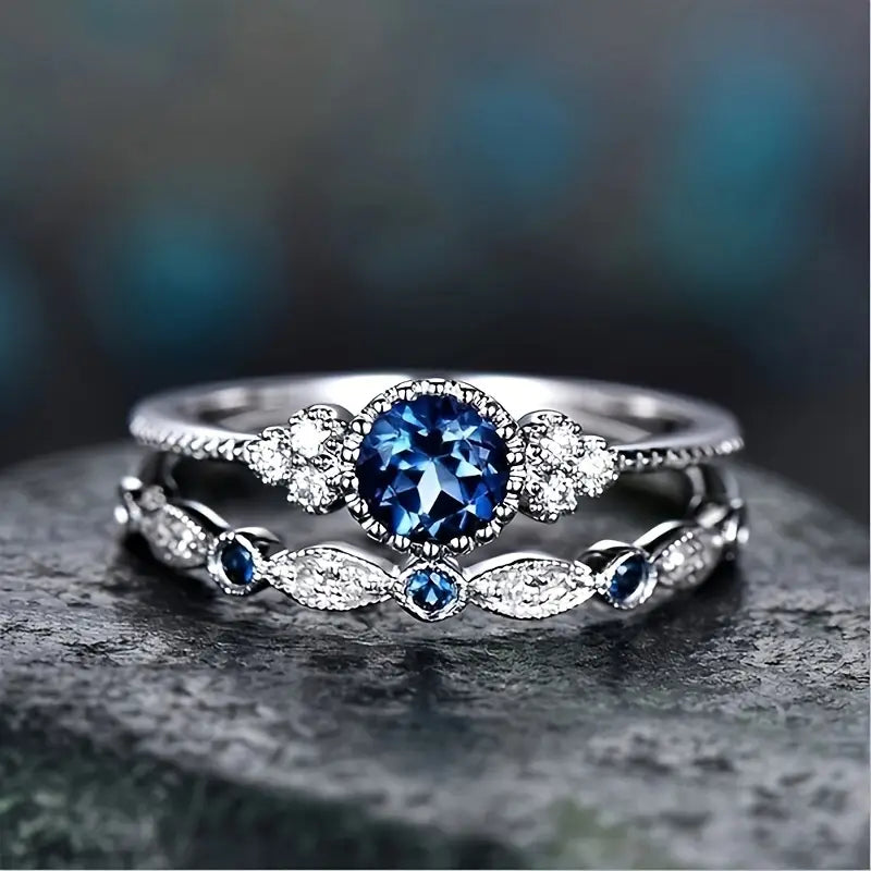 Bague Halo en Saphir Argenté