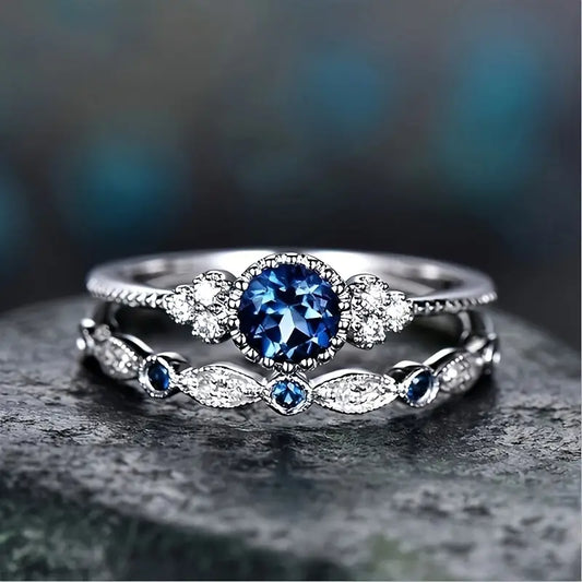 Bague Halo en Saphir Argenté
