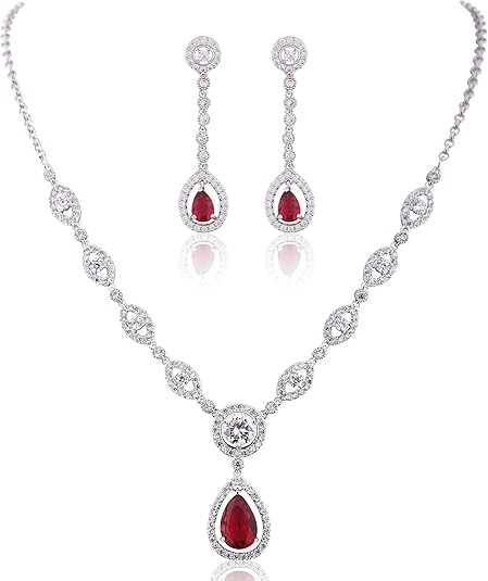 Ensemble collier et boucles d'oreilles Ruby Halo