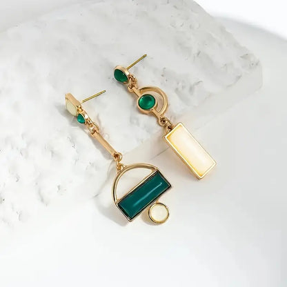 Boucles d'oreilles géométriques pendantes en or émeraude