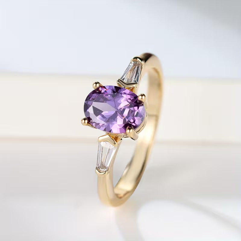 Bague en Or et Améthystes à Trois Pierres