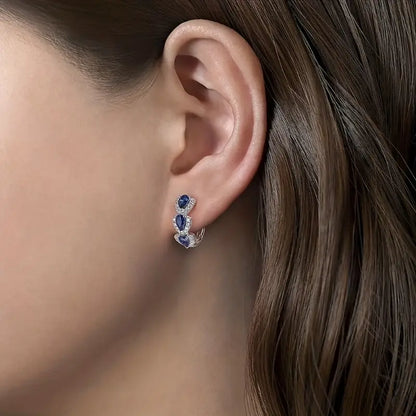 Boucles d'oreilles créoles Halo en Saphir Argent