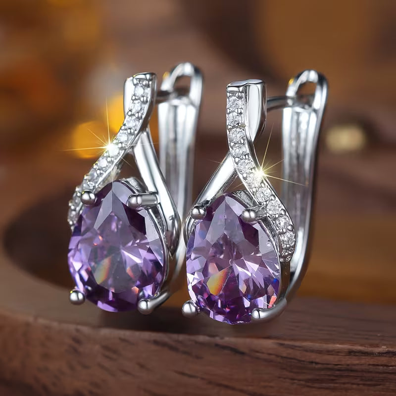 Boucles d'oreilles pendantes en améthyste argentée