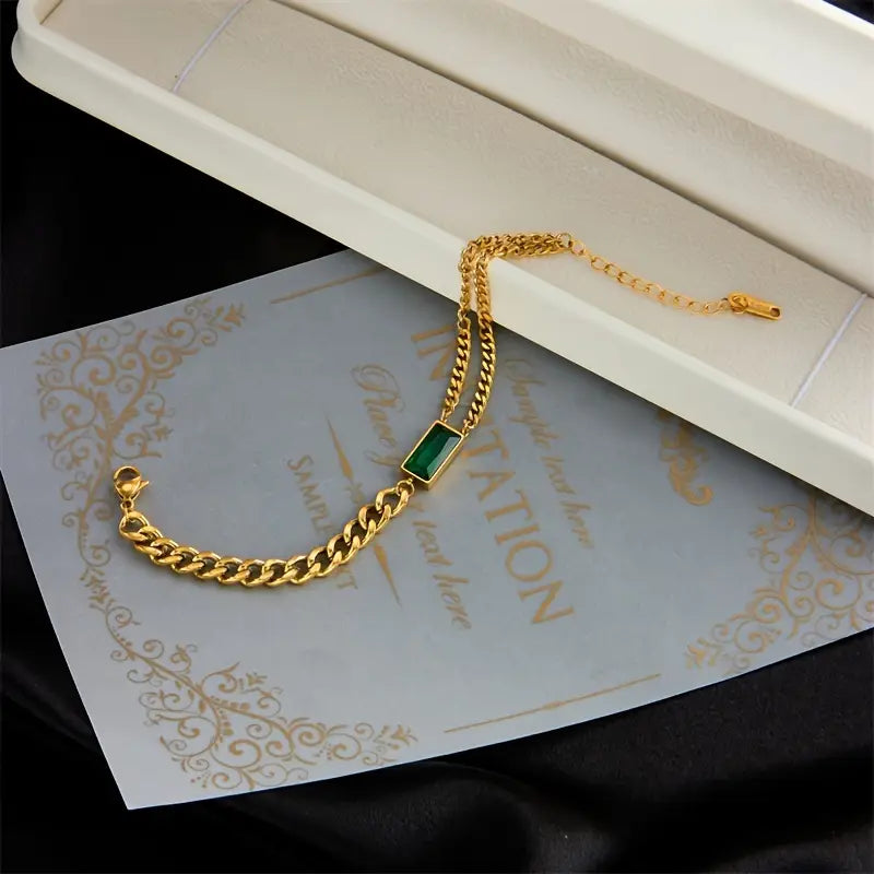 Bracelet Chaîne en Or et Émeraude