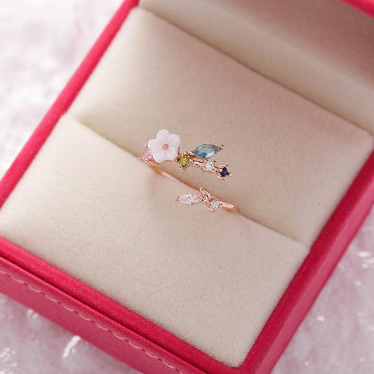 Bague Ajustable Fleur Sauvage avec Gemmes Dorées