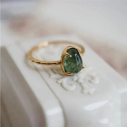 Bague de Luxe Goutte d'Eau Verte en Or