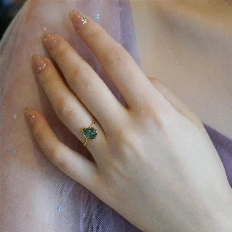 Bague de Luxe Goutte d'Eau Verte en Or