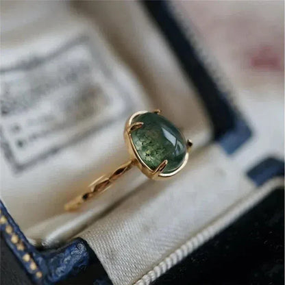 Bague de Luxe Goutte d'Eau Verte en Or