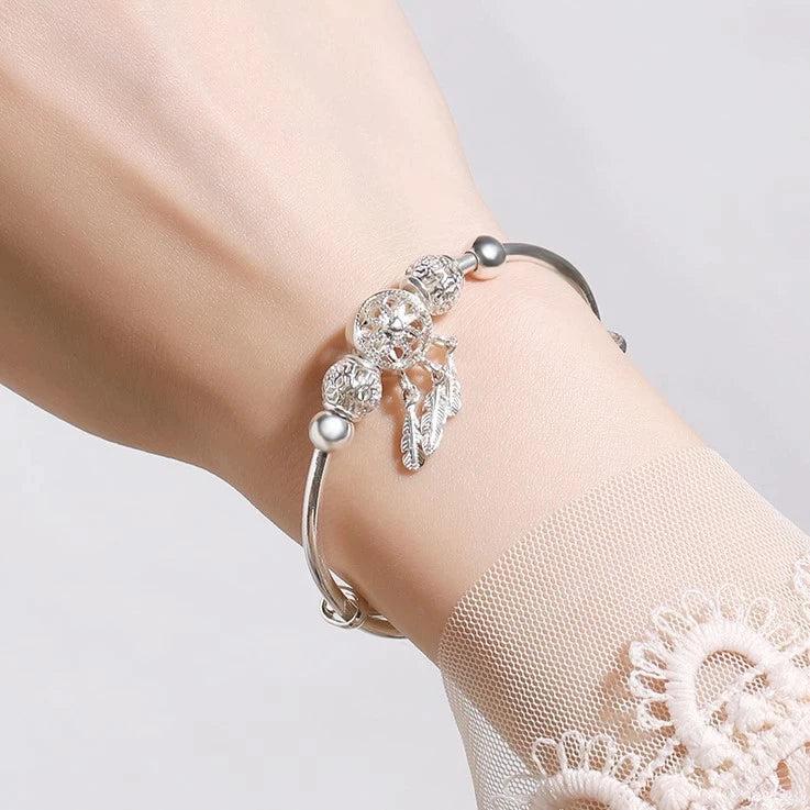 Bracelet ajustable avec des charms en forme de triple feuille en argent sterling 925