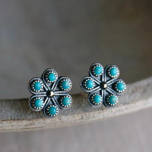 Boucles d'oreilles Boho en Fleur d'Opale Bleue en Argent Sterling