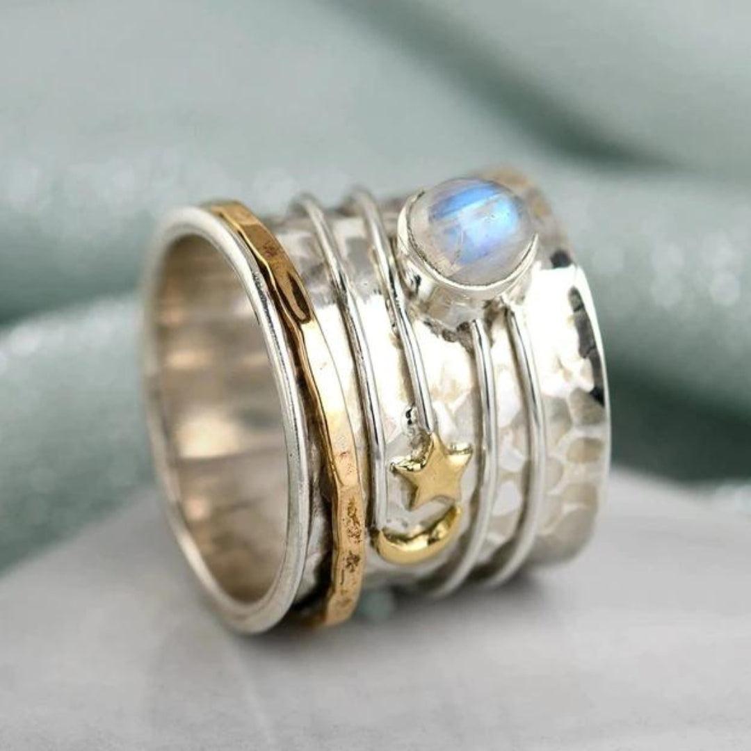 Bague Spinner en Pierre de Lune Étoile et Lune