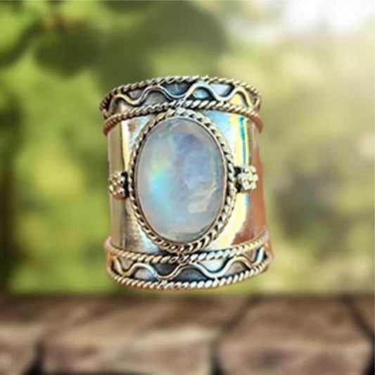 Bague en Pierre de Lune Bohémienne avec Large Band