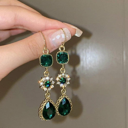 Boucles d'oreilles vintage en cristal vert de luxe