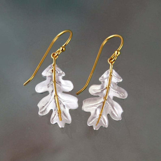 Boucles d'oreilles Boho en or avec feuilles blanches