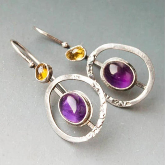 Boucles d'oreilles rondes Boho avec Améthyste en Argent