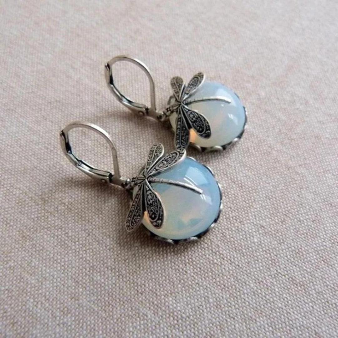 Boucles d'oreilles libellule avec cristal blanc en argent sterling 925