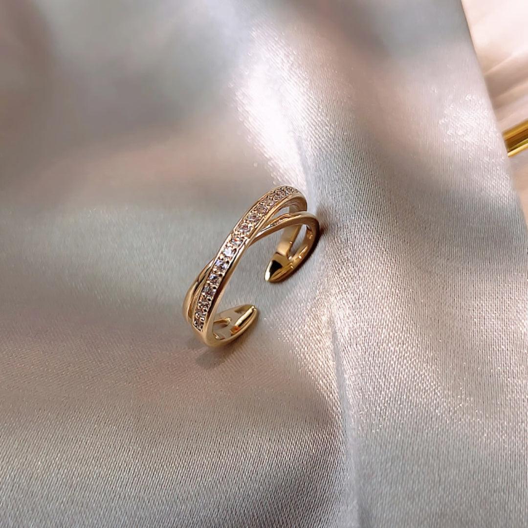 Bague Croix en Zirconium Ajustable en Or
