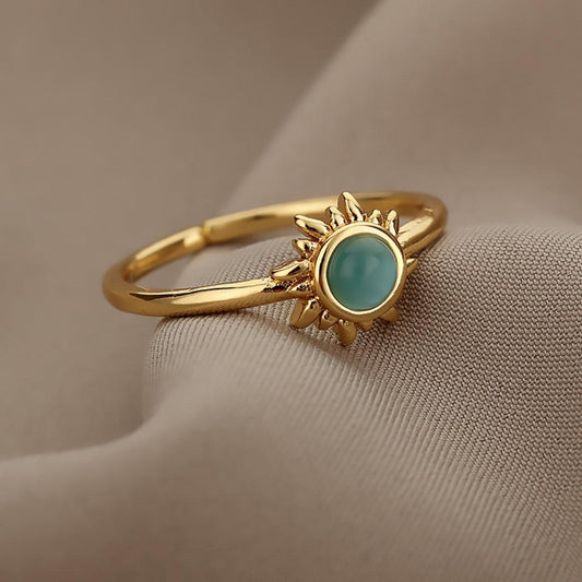 Bague en Pierre de Soleil Ajustable en Or