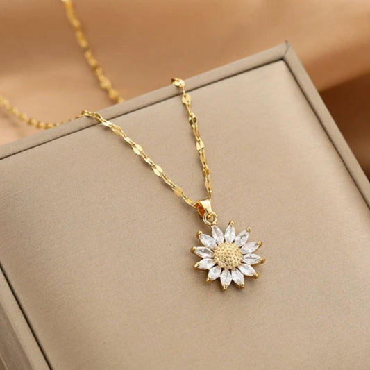 Collier Tournesol en Cristal Doré