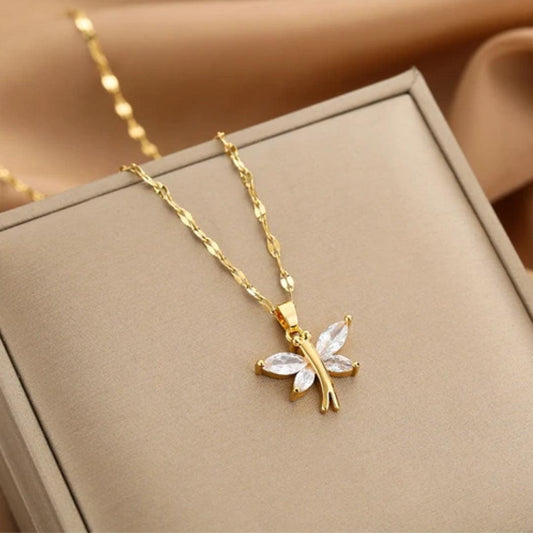 Collier Libellule en Cristal Doré